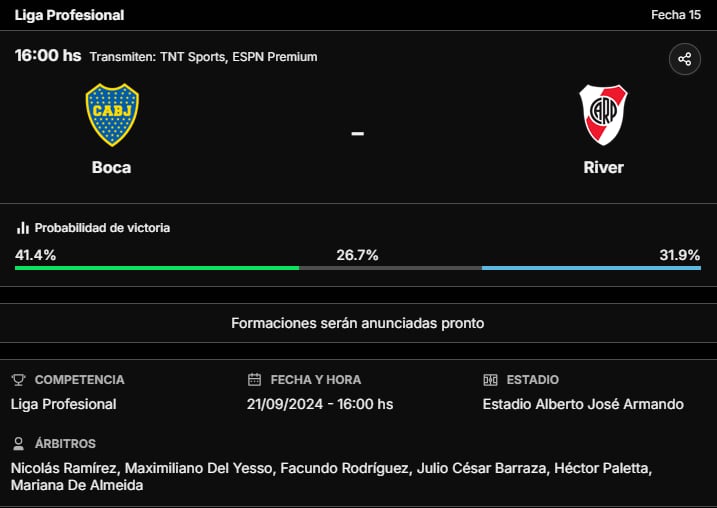 Boca Juniors vs. River Plate, por el Superclásico de la Liga