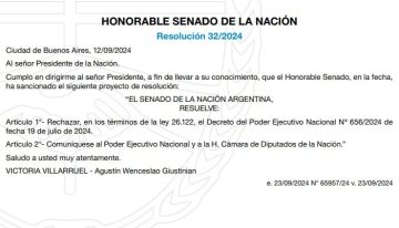 Se publicó el rechazo del Congreso al DNU por el que el Gobierno asignaba $100.000 millones de fondos reservados para la SIDE