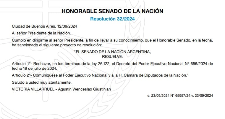 Se publicó el rechazo del Congreso al DNU por el que el Gobierno asignaba $100.000 millones de fondos reservados para la SIDE