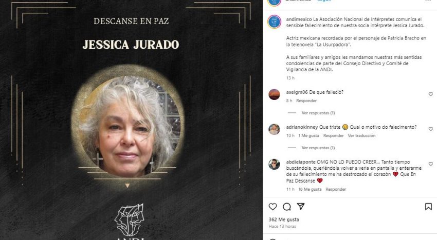 Murió Jessica Jurado, actriz de La usurpadora