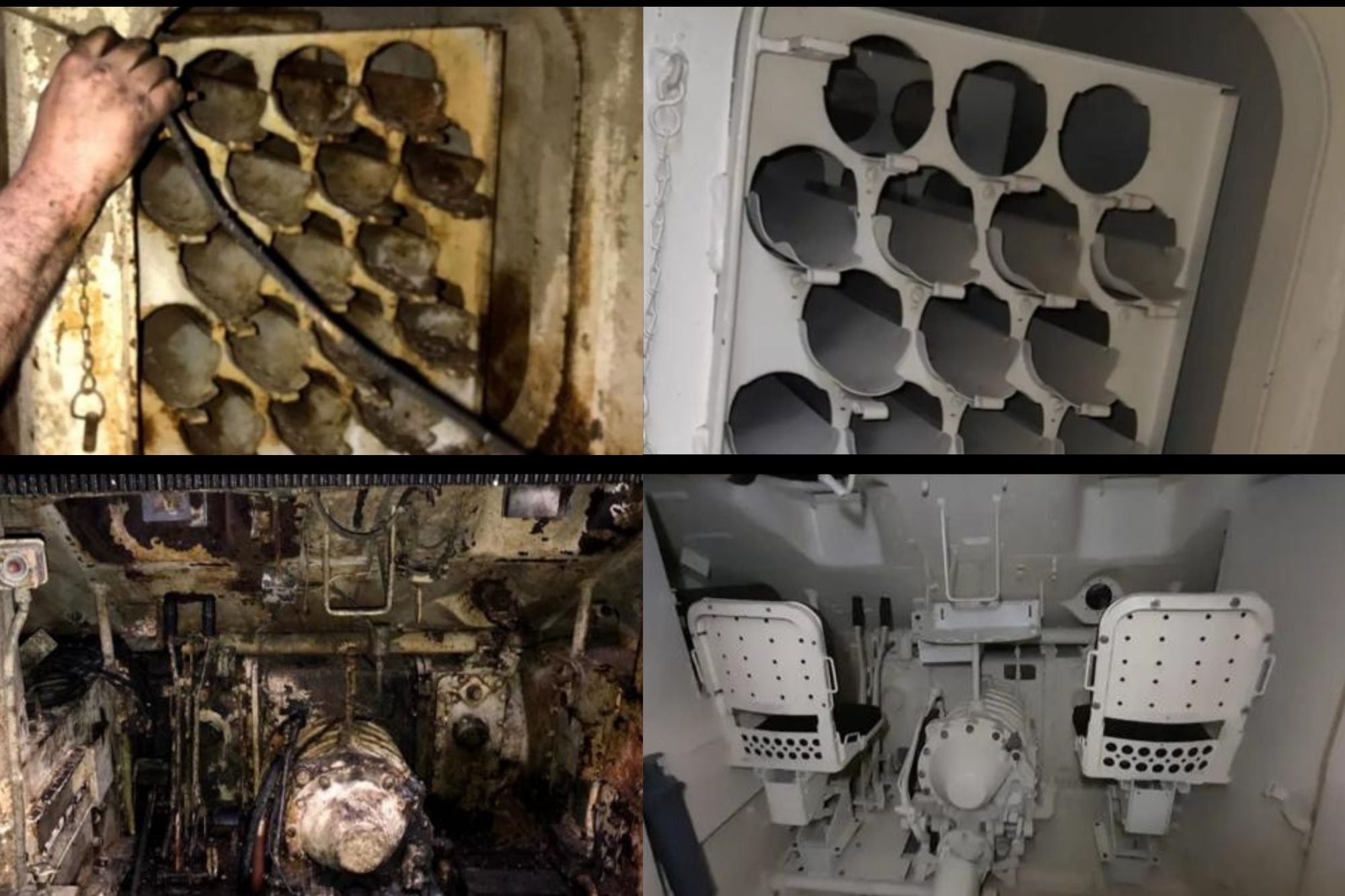 El antes y el después en dos partes del interior del tanque