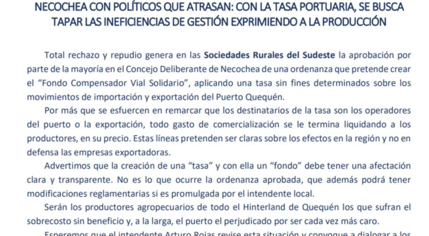 “Políticos que atrasan”: el fuerte rechazo del campo a la creación de una tasa portuaria en Necochea