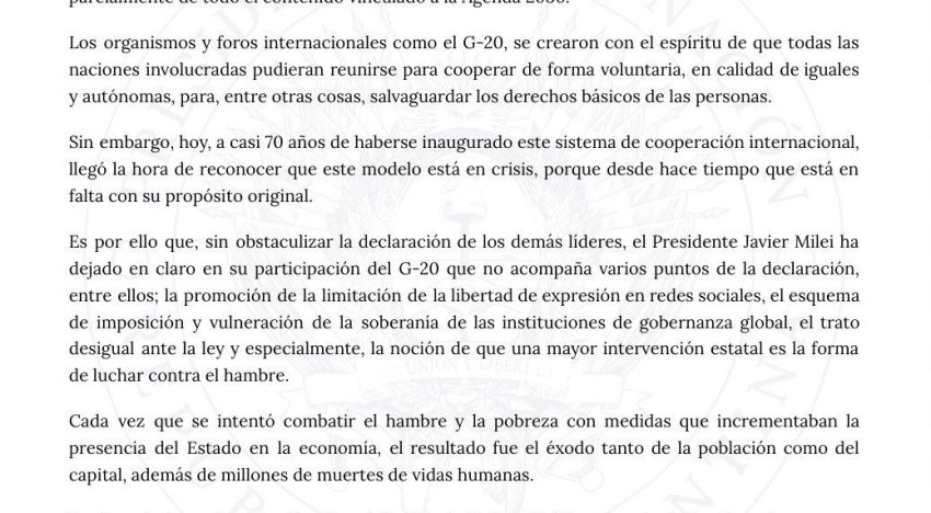 Javier Milei, en vivo: las últimas noticias de la participación en el G20 de Brasil