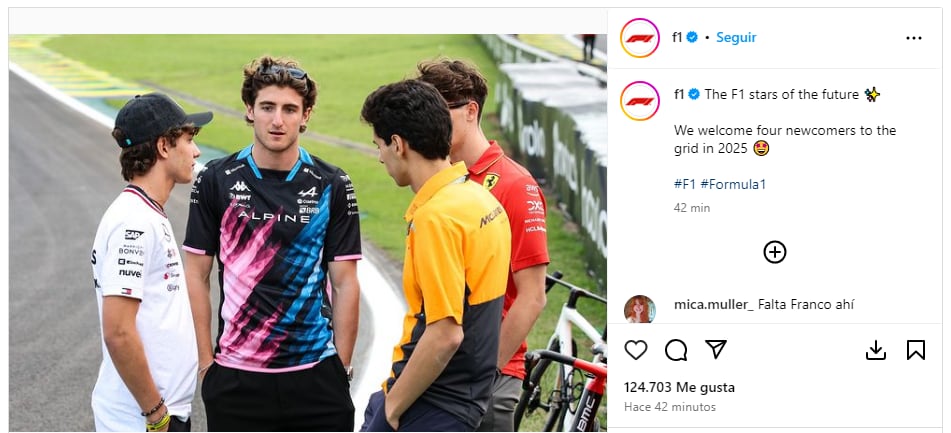 Los que aparecen en la fotos son los pilotos que el año que viene tendrán un lugar asegurado en la máxima categoría. Jovenes prometedores que vienen de tener excelentes presentaciones en la Fórmula 3 y la Fórmula 2. (Instagram F1)