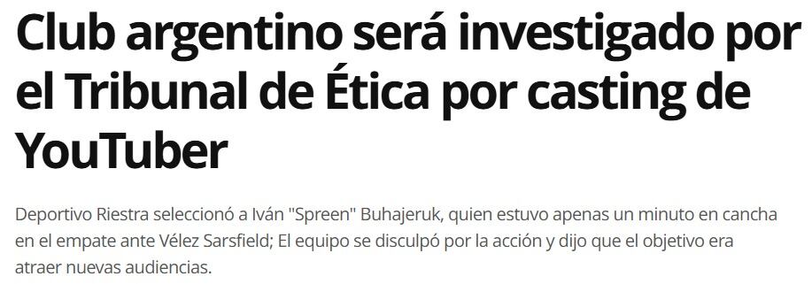 Las repercusiones de los medios internacionales al debut de Spreen en Riestra. (Foto: captura de Globo Esporte)