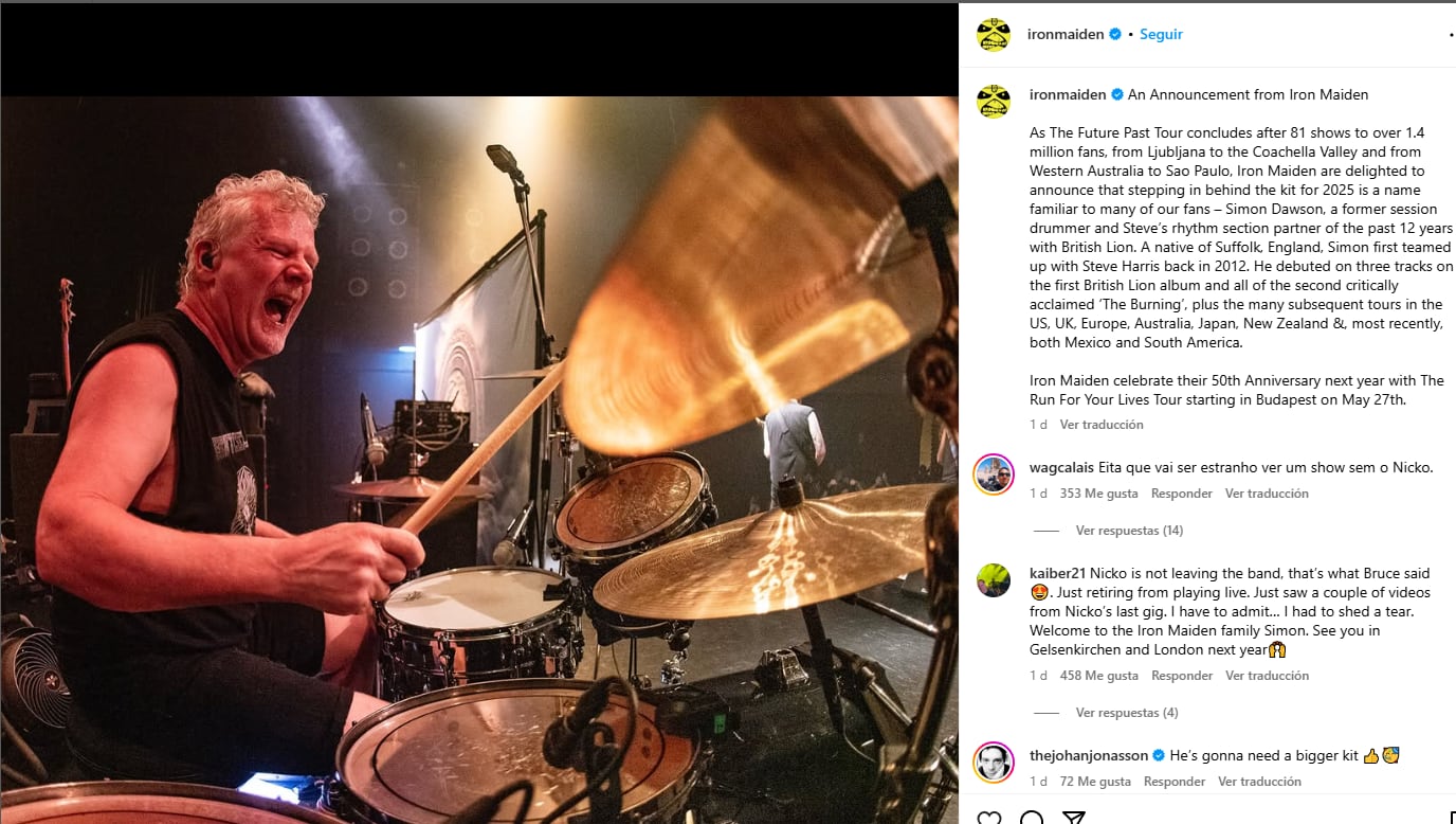 Iron Maiden anunció a su nuevo baterista (Foto: Instagram de la banda).