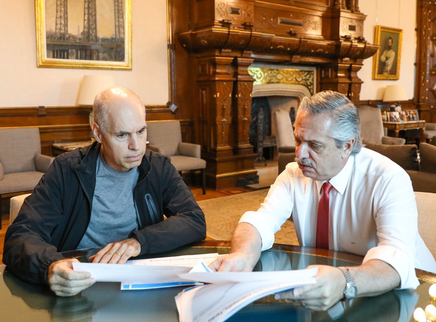 El expresidente Alberto Fernandez junto al entonces jefe de Gobierno porteño, Horacio Rodríguez Larreta, durante la pandemia