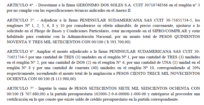 El contrato que ganó Peninsular Sudamericana. Foto: TN. 