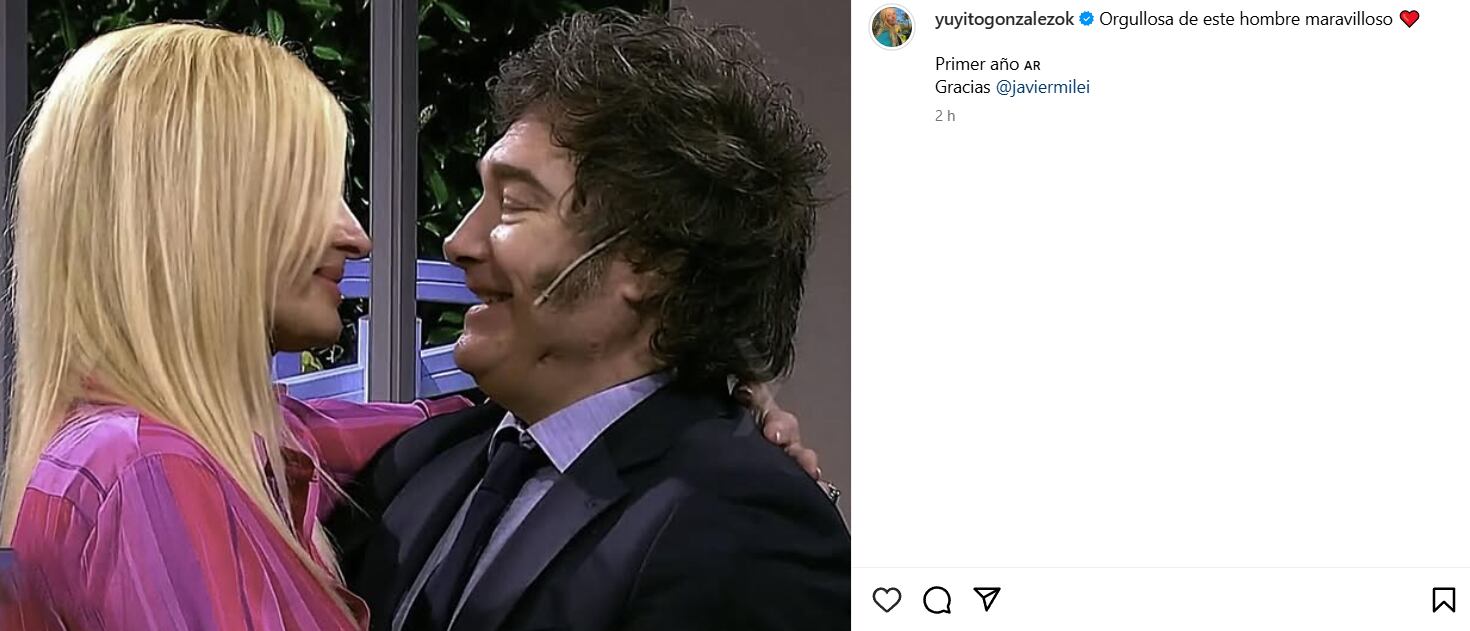 Yuyito González le dedicó un posteo especial a Javier Milei por su primer año de gestión. (Foto: Instagram / yuyitogonzalezok)