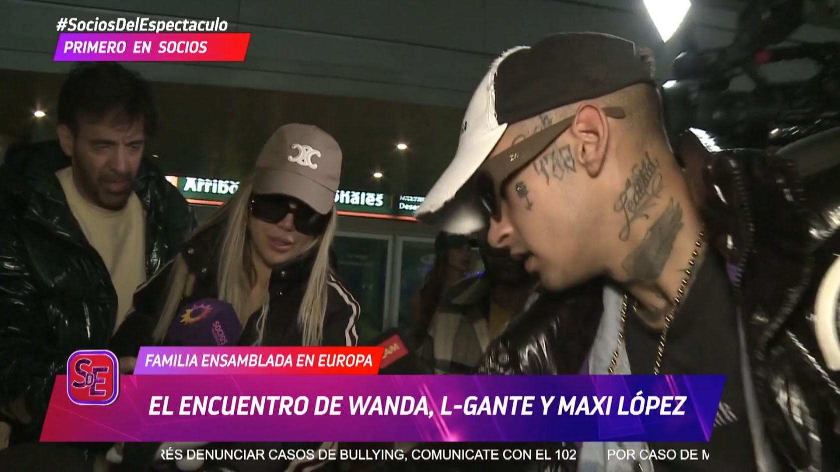 Wanda y L-gante llegaron de Europa esta madrugada. (Captura: eltrece)