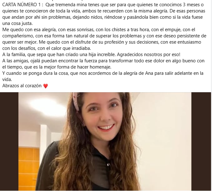 El mensaje de despedida a Anabel Grossi. (Foto: Facebook)