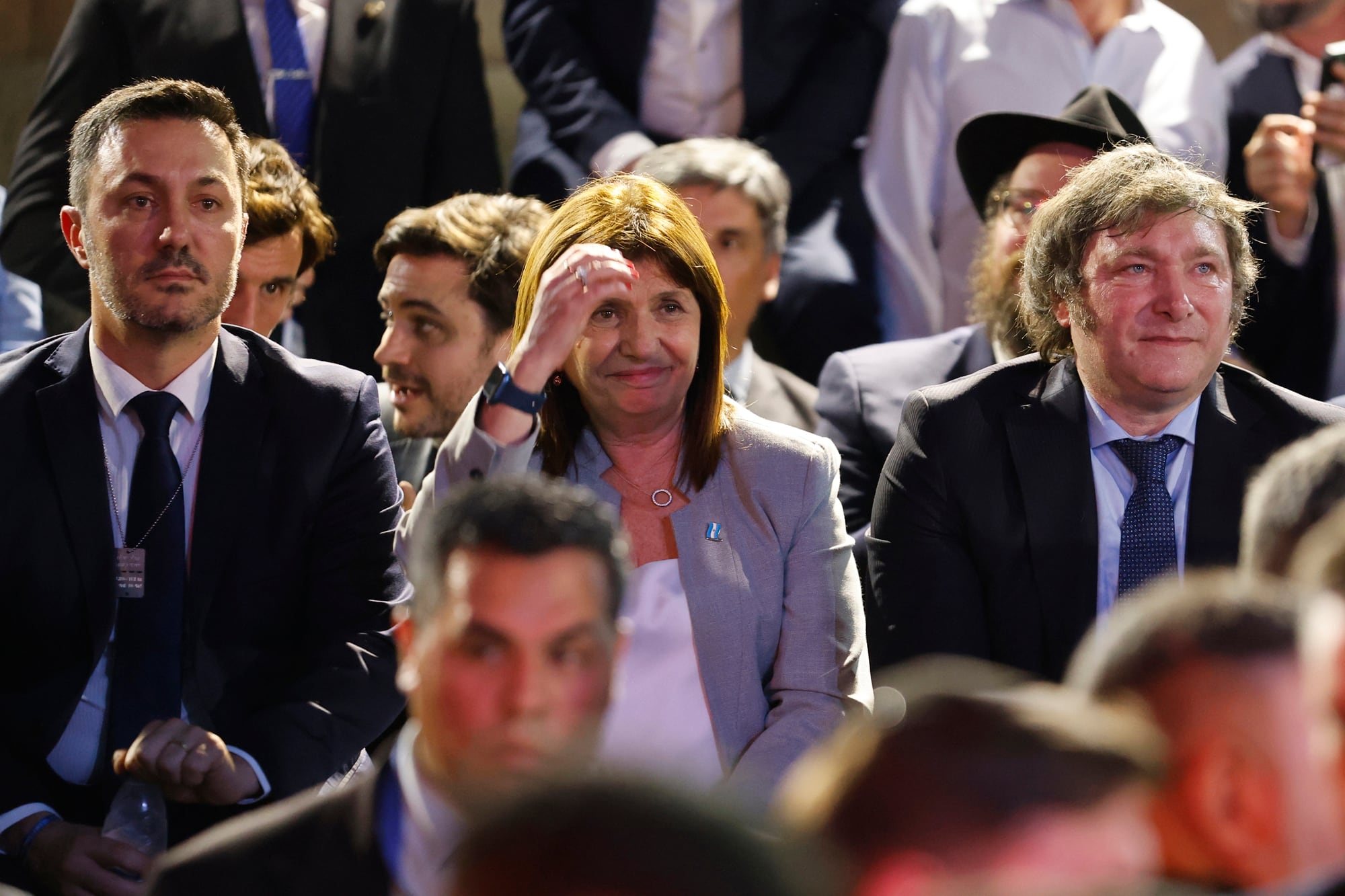 Bullrich junto a Milei y el ministro de Defensa, Luis Petri.