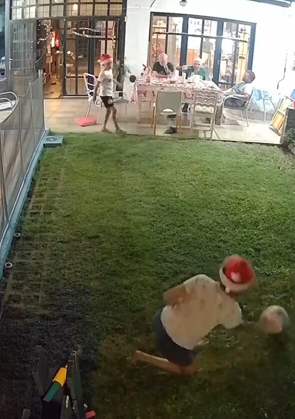 Los nenes de la familia estaban jugando a la pelota en el patio. (Captura: TikTok/@fernandocolombo_ok)