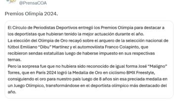 El enojo del Comité Olímpico Argentino por el oro de Franco Colapinto y Dibu Martínez en los Premios Olimpia