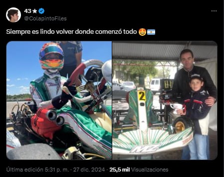 Los usuarios de X se conmovieron con el regreso de Colapinto a los kartings y compartieron imágenes de sus inicios con dicho auto (Foto: X @ColapintoFiles / @Corazondef1)