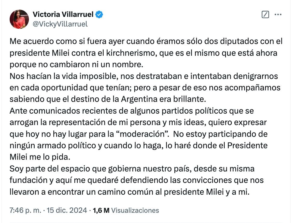 El tuit de Victoria Villarruel