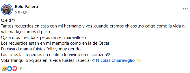 Los amigos de la víctima publicaron sentidos mensajes de despedida. (Foto: Facebook / Belu Pallero).