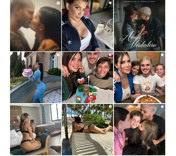 El perfil de Wanda Nara en Instagram con las fotos visibles de ella y Mauro Icardi