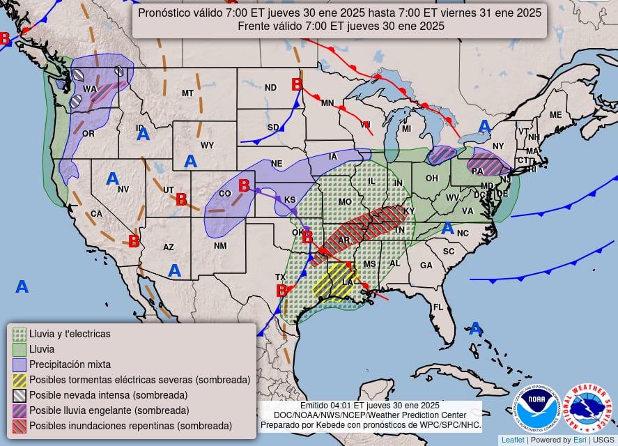 El pronóstico del clima en EE.UU. para este jueves 30 de enero