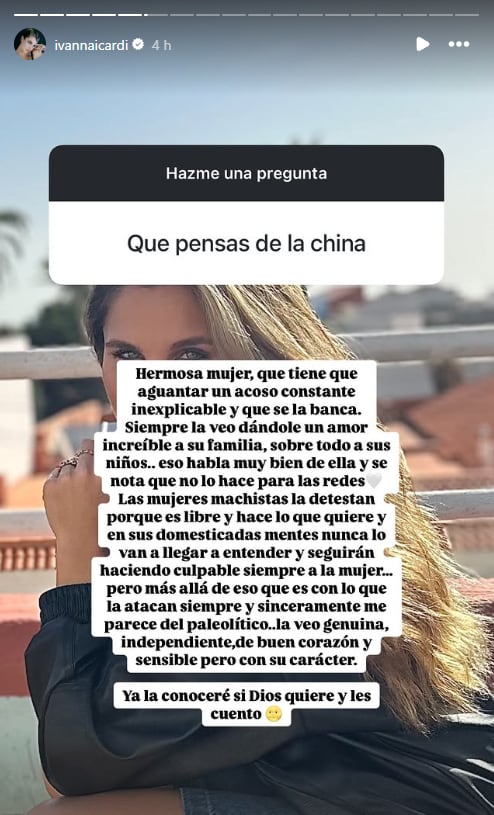 La respuesta de Ivana Icardi cuando le pidieron que opinara de la China. (Captura: Instagram/@ivannaicardi)