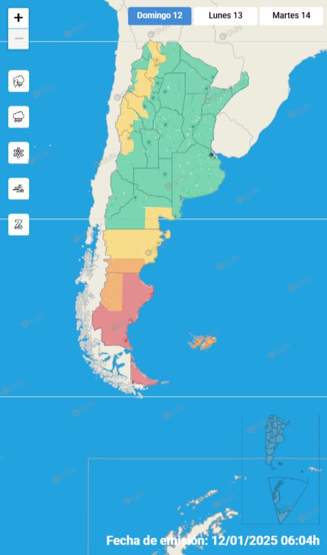 El mapa de las alertas este domingo en todo el país.