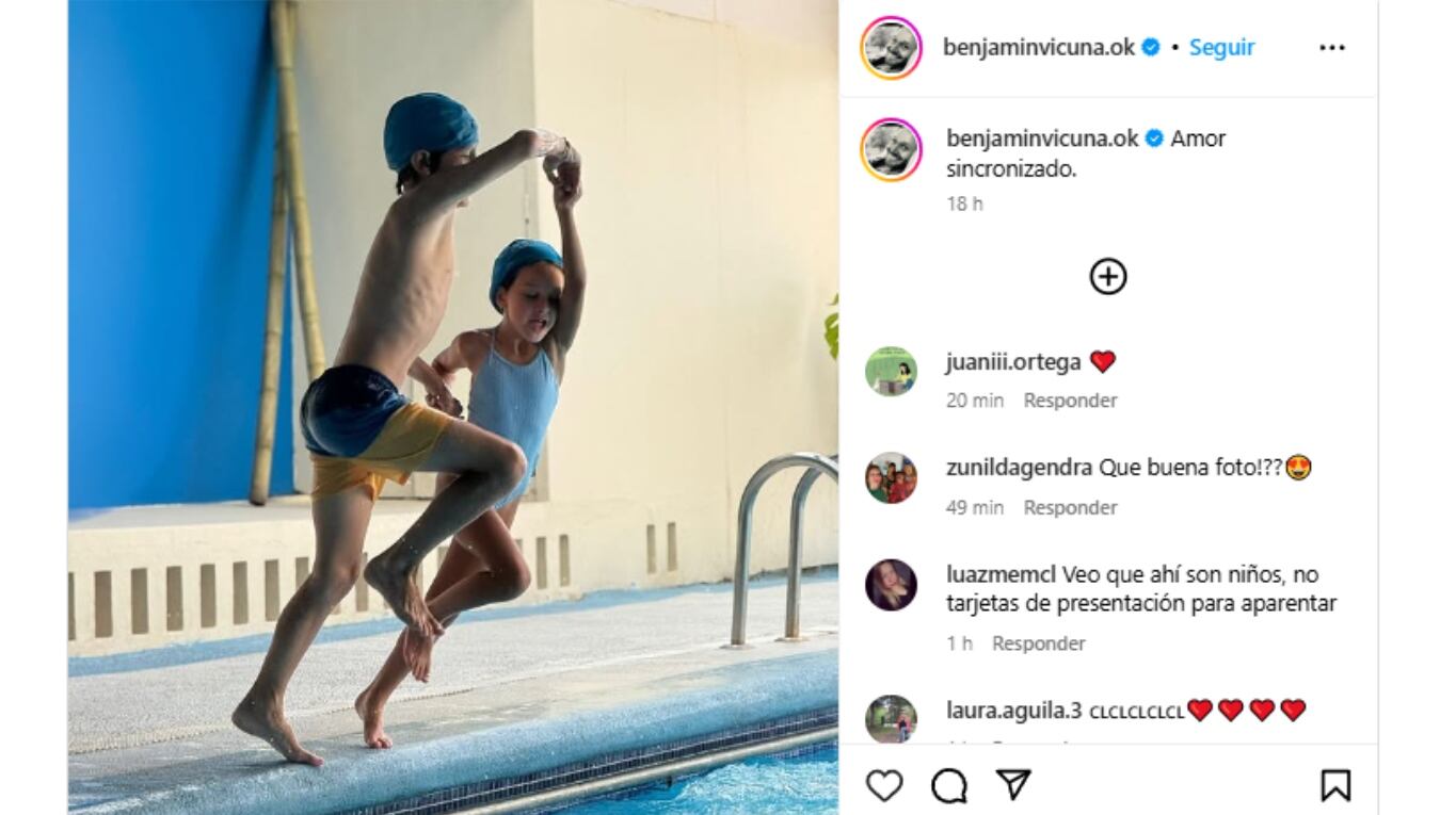 El posteo que compartió Benjamín Vicuña tras las fotos de la China con Mauro en la pileta. (Foto: Instagram/benjaminvicuna.ok)