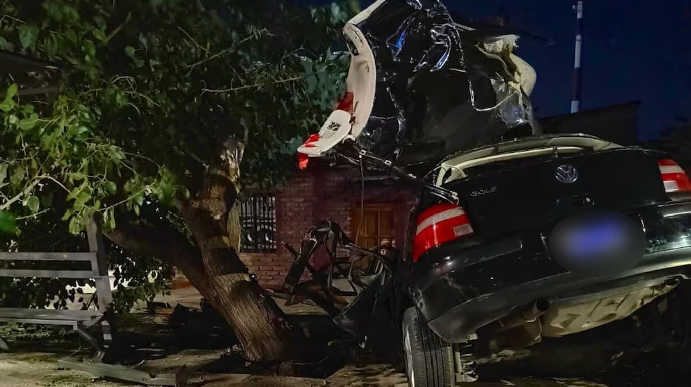 El auto impactó violentamente contra un árbol. (Foto: gentileza Los Andes).