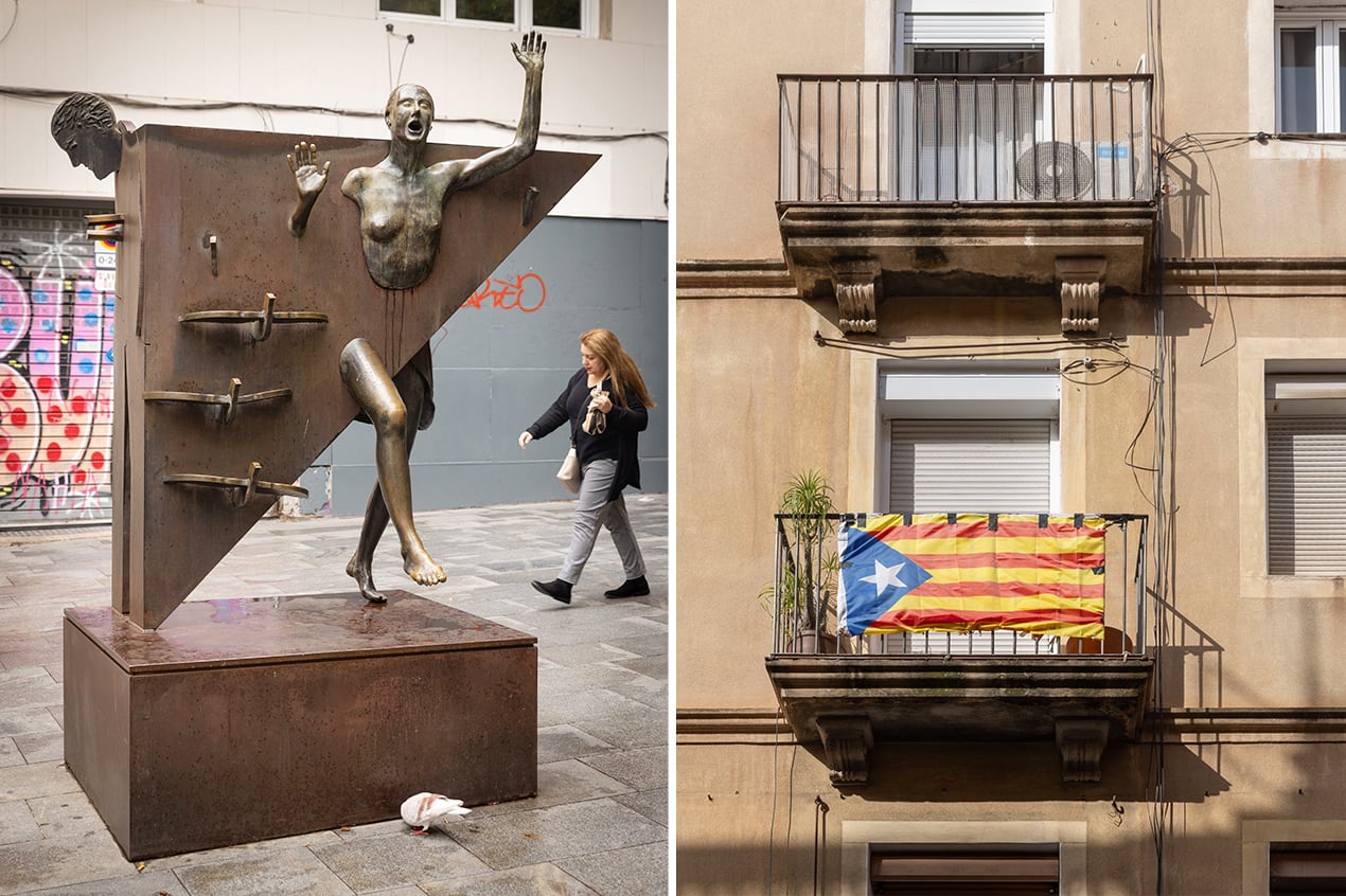 La escultura de la Colometa en la plaza del Diamant.