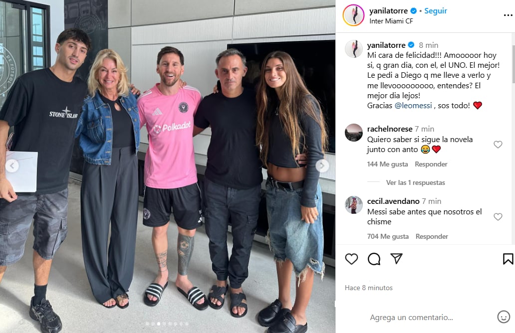 El posteo de Yanina Latorre con Lionel Messi en Miami (Captura: Instagram @yanilatorre)