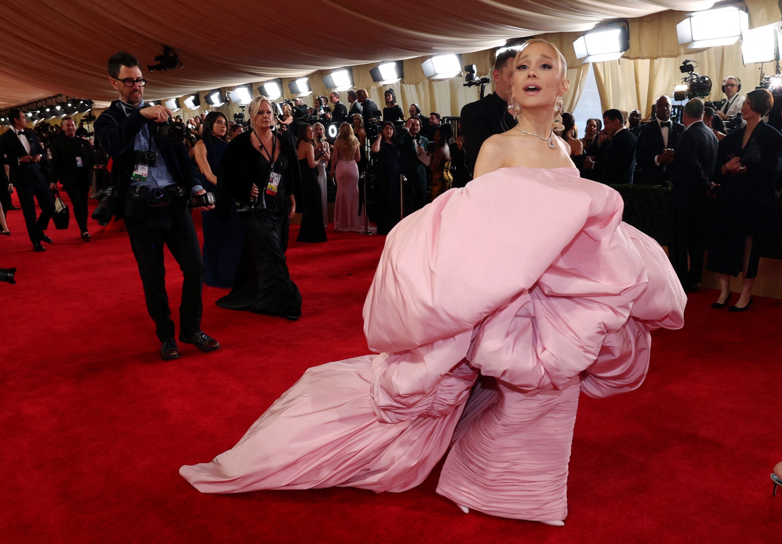 Ariana Grande poses on the red carpet during the Oscars arrivals at the 96th Academy Awards in Hollywood, Los Angeles, California, U.S., March 10, 2024. REUTERS/Mario Anzuoni