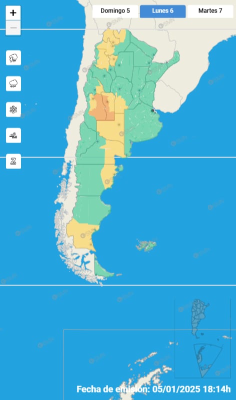 Hay alerta amarilla y naranja por tormentas para el 6 de enero de 2025