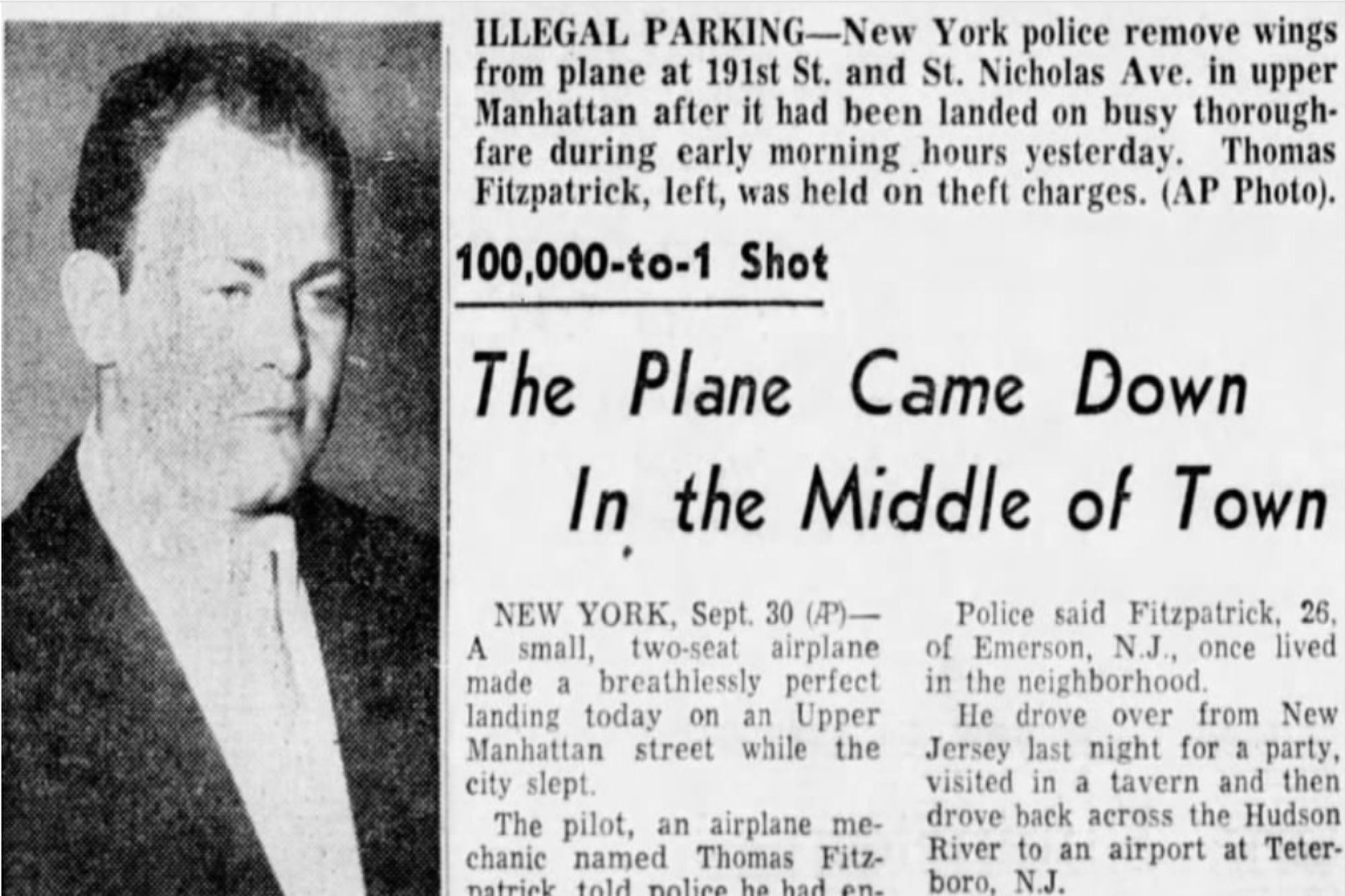 Thomas Fitzpatrick aterrizó un avión a las tres de la mañana en una avenida del norte de Manhattan