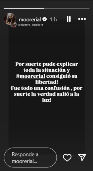 La historia de Instagram que compartió el abogado Alejandro Cipolla y que reposteó Morena Rial