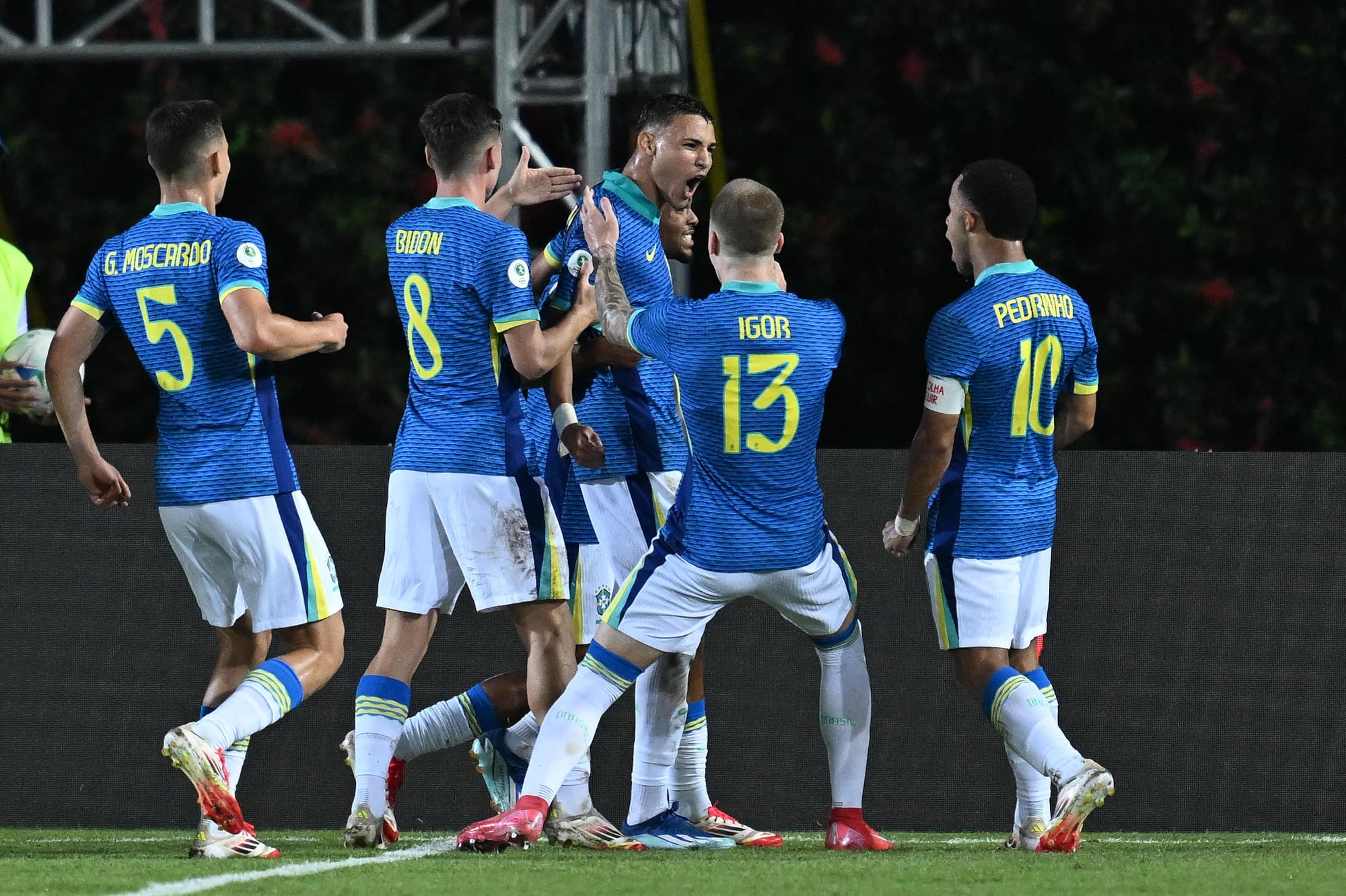 El grito del goleador Deivid De Souza, que marcó un doblete para Brasil en el primer tiempo, en el 3-2 ante Ecuador.