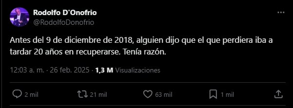 El expresidente de River, Rodolfo D’Onofrio, reapareció en las redes sociales para burlarse de la eliminación de Boca en la Copa Libertadores, después de perder el partido por penales, ante Alianza Lima. (Red X)