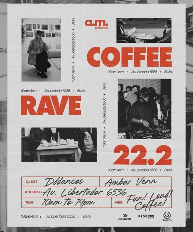 Las fiestas AM Coffee Rave se realizarán una vez por mes, y cada edición será única, con una locación y una propuesta musical diferente