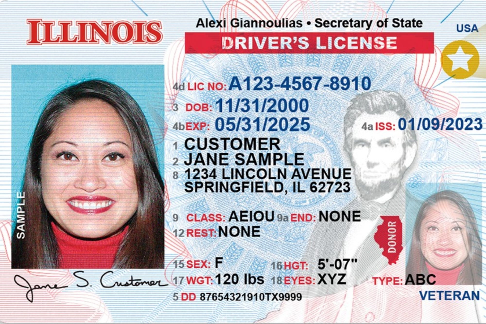 La Real ID de Illinois se distingue por una estrella dorada en la parte superior derecha 