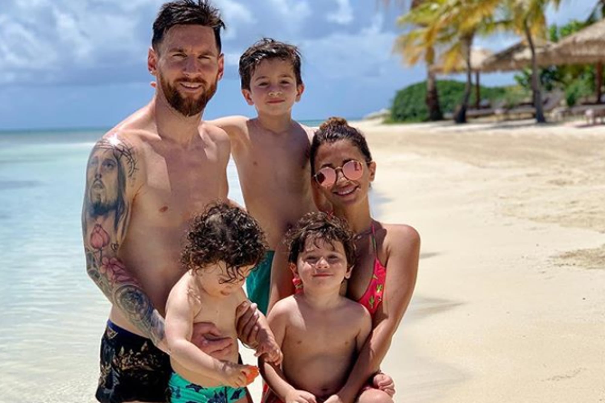 La familia Messi cuando visitó Antigua y Barbuda, en un hotel exclusivo de una isla privada.