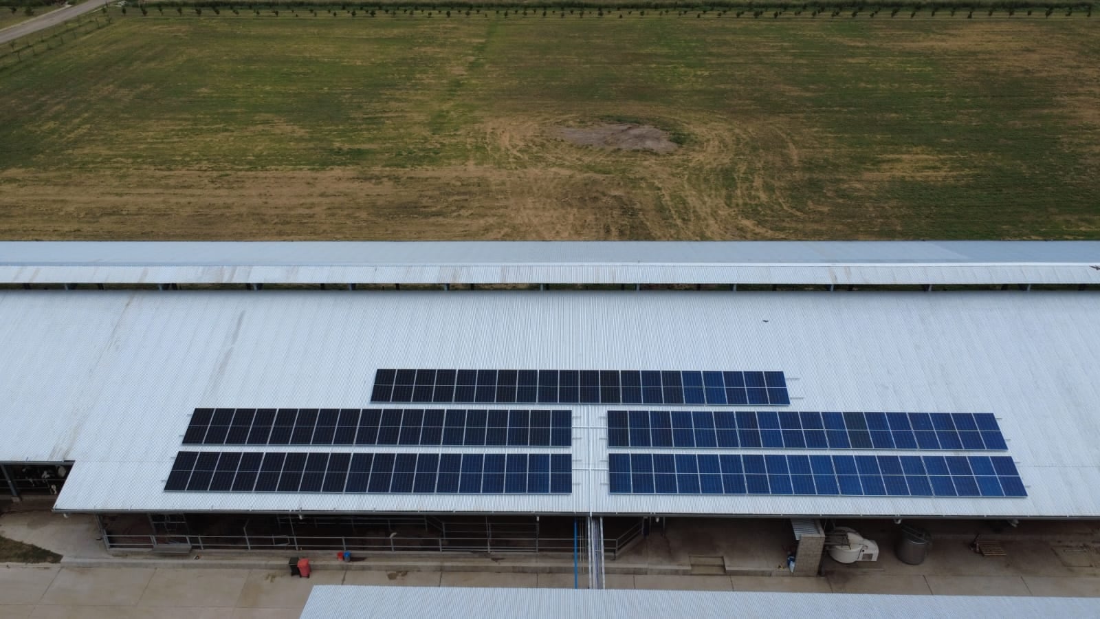 Paneles solares en el techo del galpón del tambo