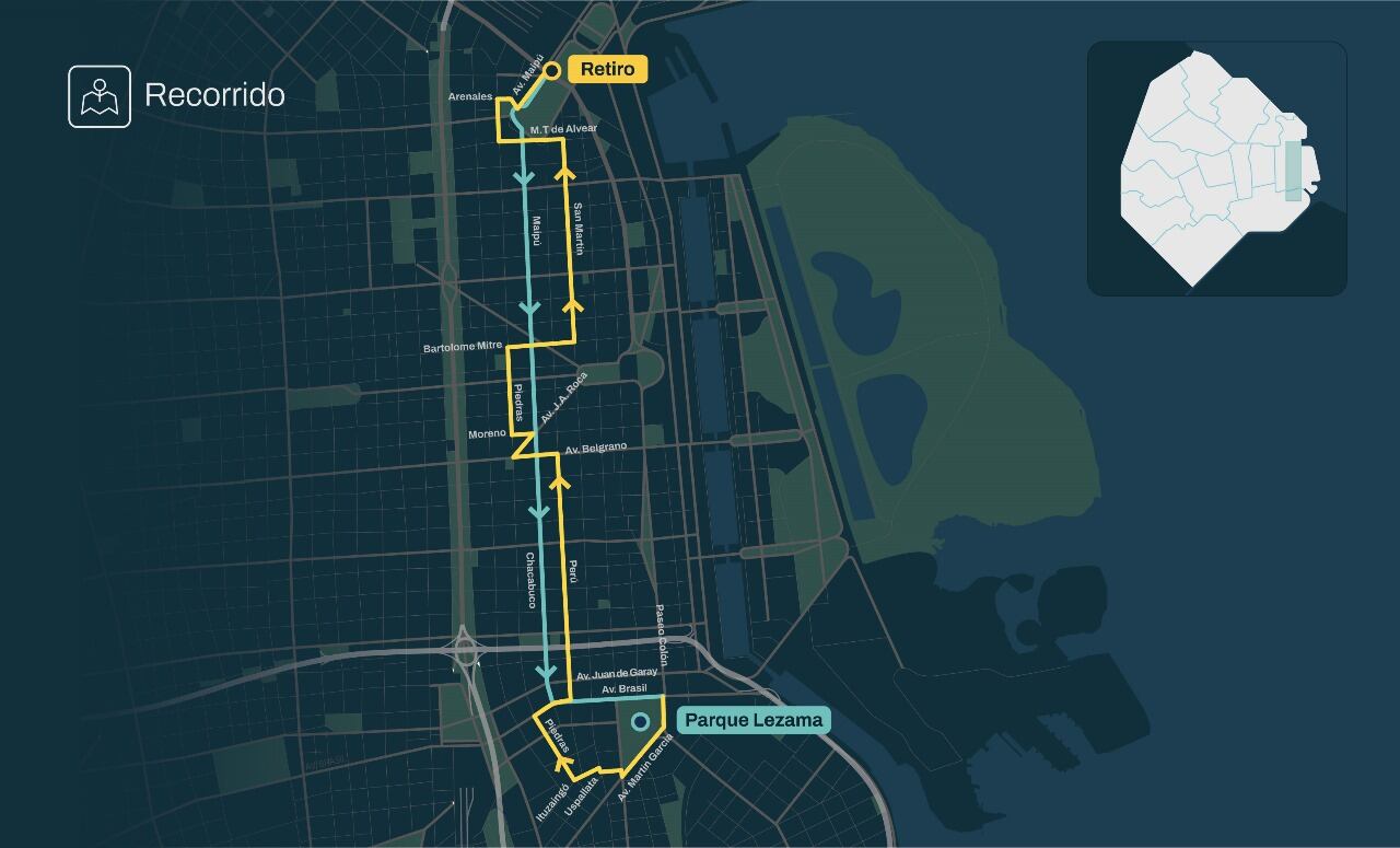 El recorrido de la nueva línea de buses eléctricos de la Ciudad