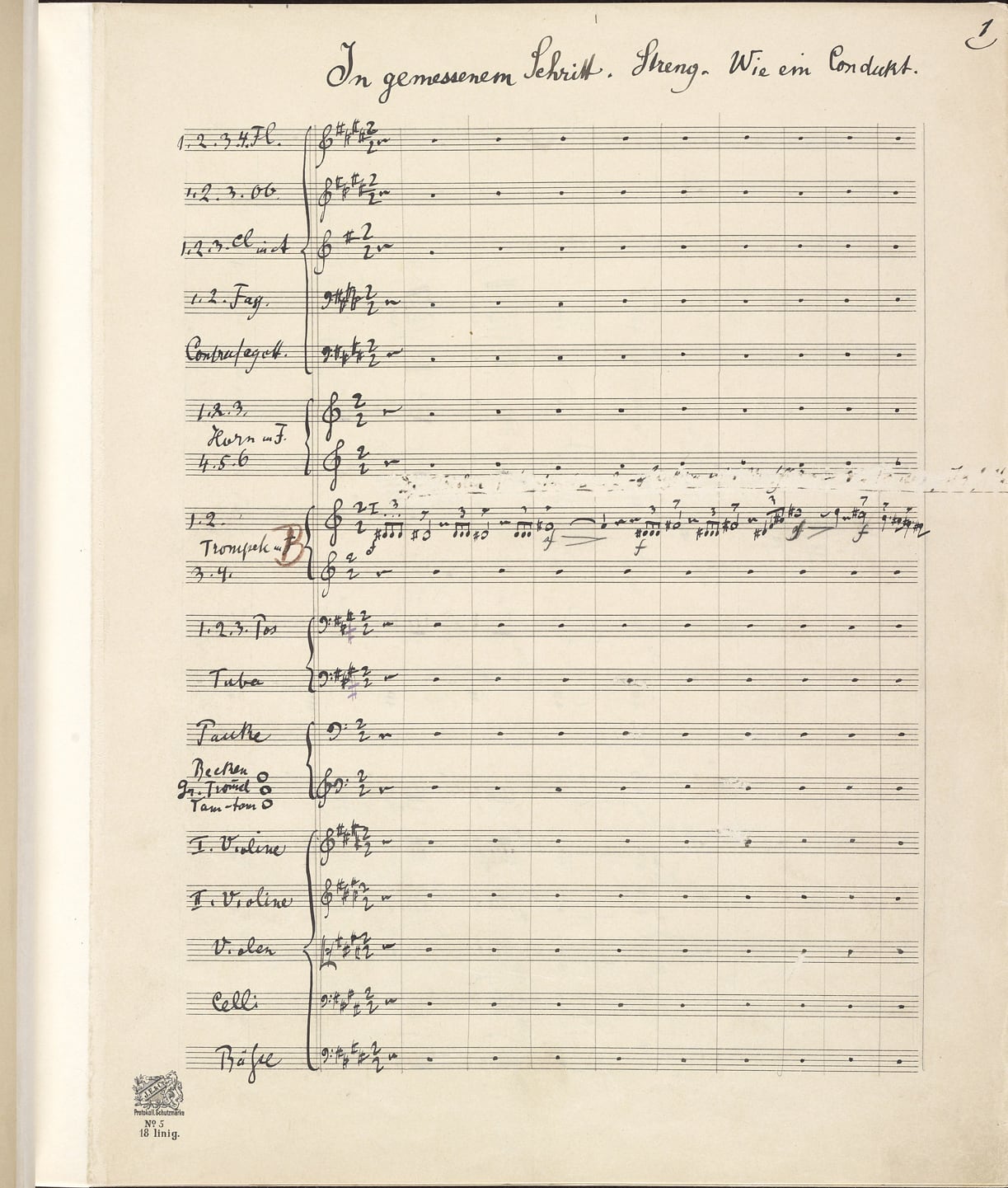 Partitura original de la Sinfonía N°5 de Gustav Mahler (1902)