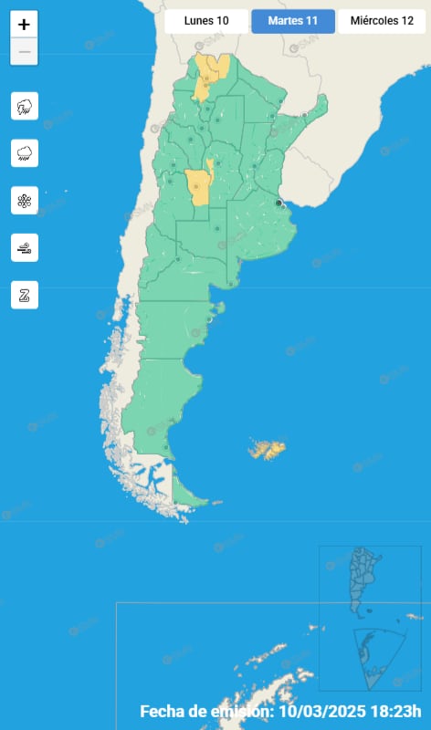 Mapa alertas martes 11 de marzo