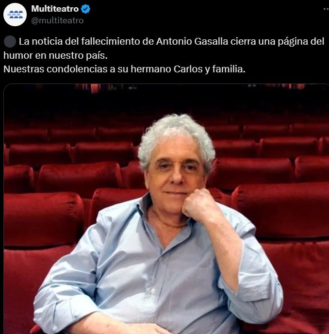 La publicación de Multiteatro tras confirmarse el fallecimiento de Antonio Gasalla