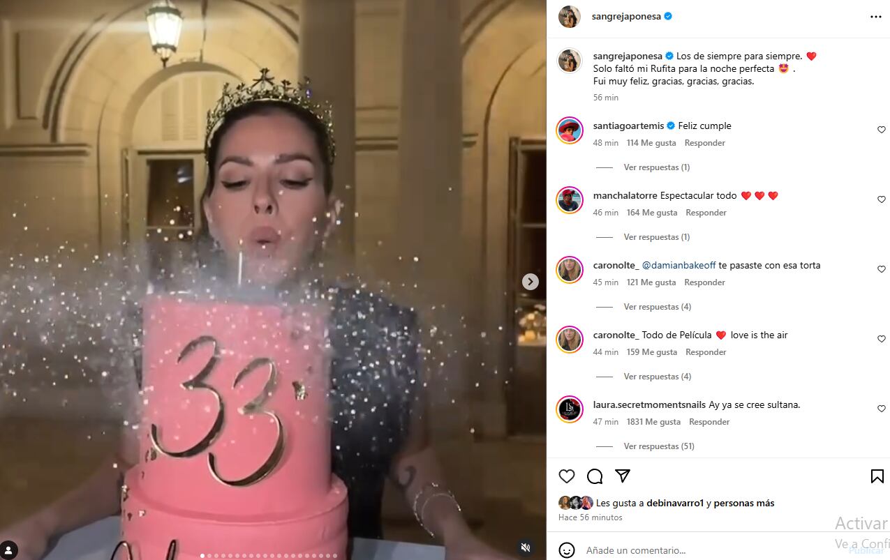 La China Suárez admitió que faltó algo para que la noche de festejo de cumpleaños fuera perfecta (Foto: Instagram /jmena)