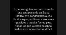 Antonela Roccuzzo envió sus condolencias a los afectados por el temporal en Bahía Blanca