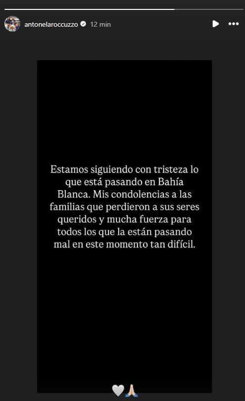 El posteo que Antonela Roccuzzo hizo por los afectados en Bahía Blanca tras el temporal