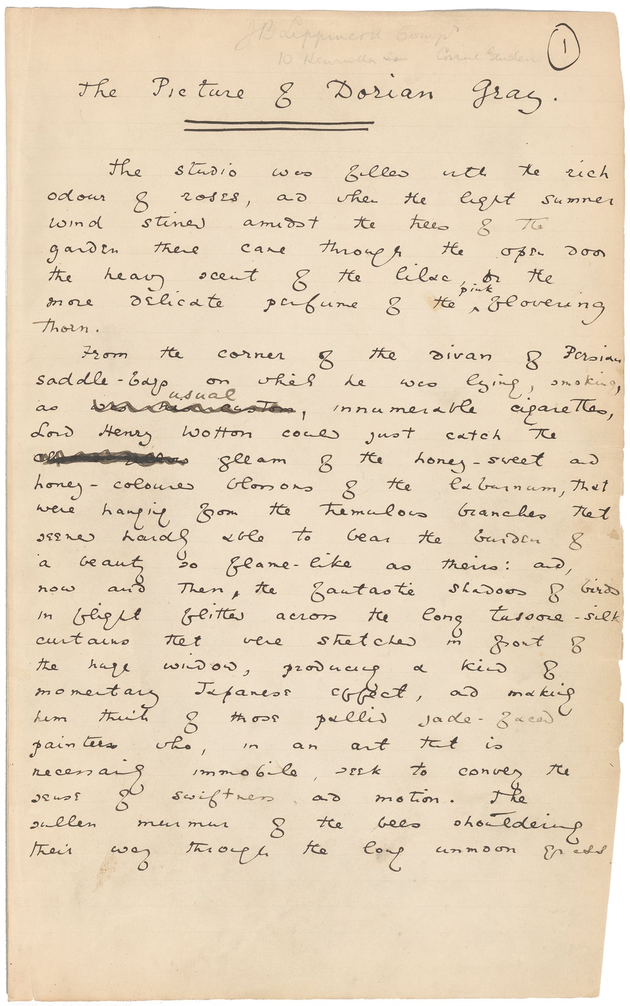 Manuscrito de El retrato de Dorian Gray de Oscar Wilde (1890).