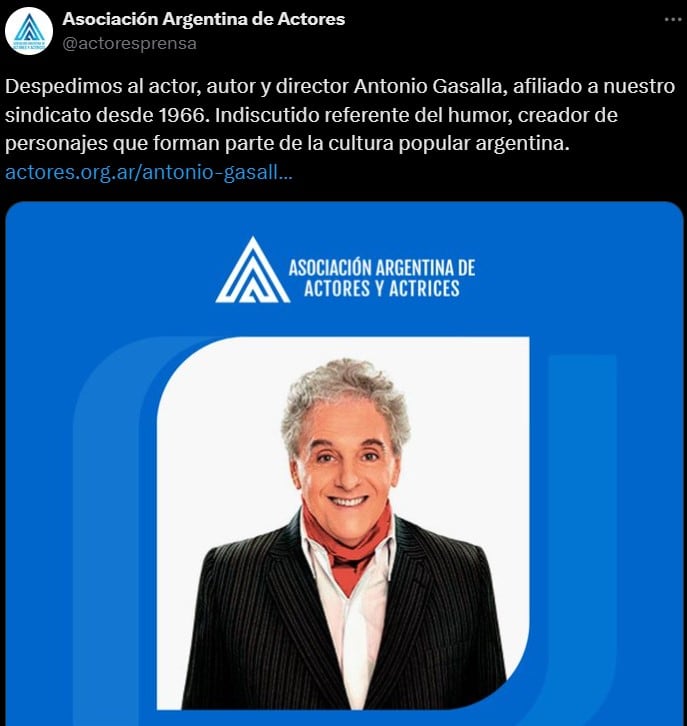 La Asociación Argentina de Actores despidió a Antonio Gasalla