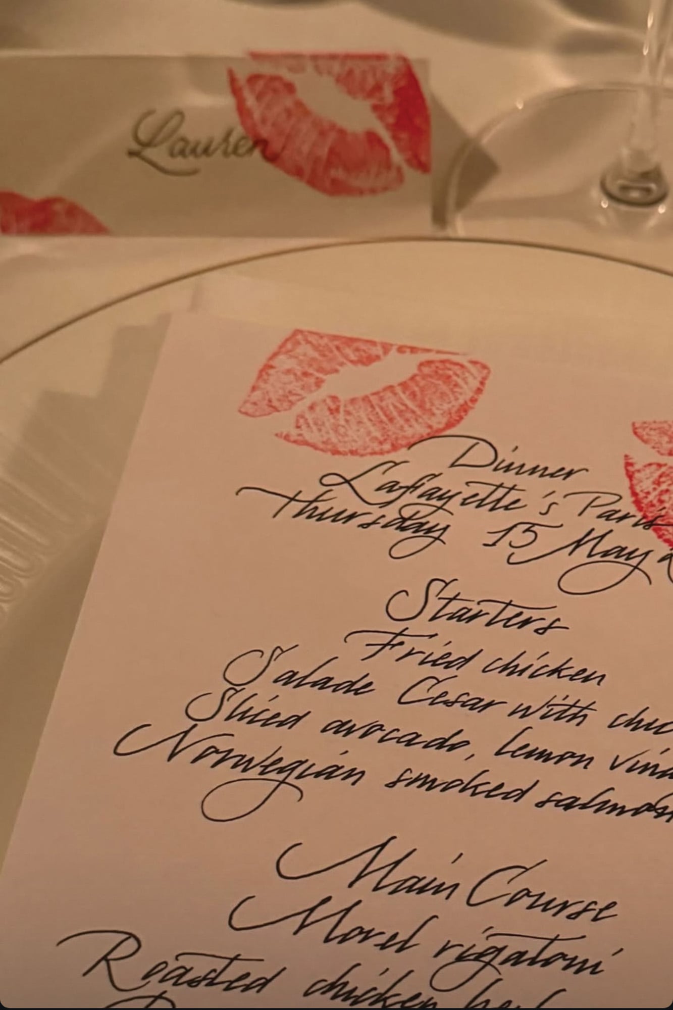 El menú elegido por Lauren para sus amigas en Lafayette. 