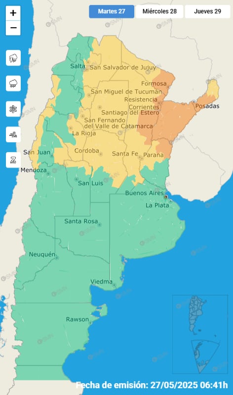 El mapa de las alertas para este martes